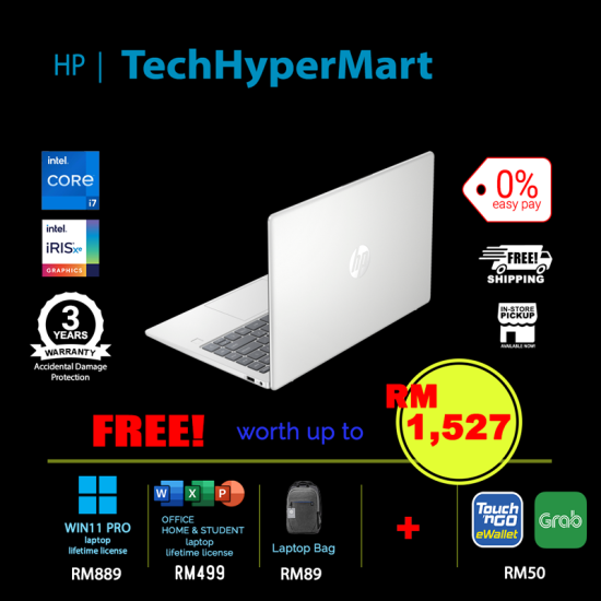 HP 14-ep0040TU-1-W11P-EPP 14" Laptop/ Notebook (i7-1355U, 8GB, 1TB, Intel Iris Xe, W11P, Off H&S)