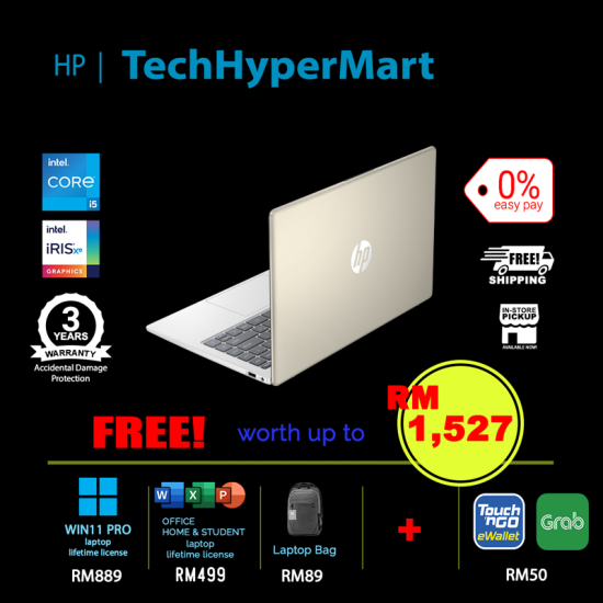 HP 14-ep0044TU-1-W11P-EPP 14" Laptop/ Notebook (i5-1335U, 8GB, 1TB, Intel Iris Xe, W11P, Off H&S)