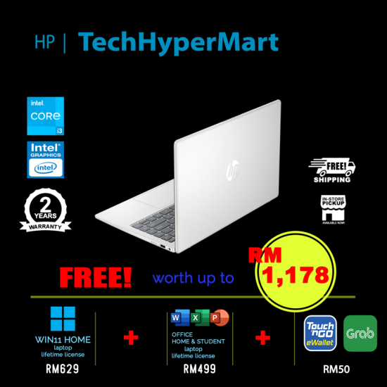 HP 14-ep0136TU 14" Laptop/ Notebook (i3-N305, 8GB, 512GB, Intel, W11H, Off H&S)
