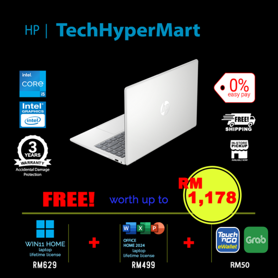 HP 14-ep0304TU-1-W11-EPP 14" Laptop/ Notebook (i5-1334U, 8GB, 1TB, Intel, W11H, Off Home 2024 + Off 365 Basic)