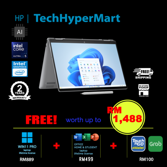 HP Envy x360 14-fc0040TU-W11P 14" Laptop/ Notebook (Ultra 5 125U, 16GB, 512GB, Intel, W11P, Off H&S + Off 365 Basic, Touchscreen, Pen, AI Chip) HP Envy x360 14-fc0040TU-W11P 14" Laptop/ Notebook (Ultra 5 125U, 16GB, 512GB, Intel, W11P, Off H&S + Off 365 Basic, Touchscreen, Pen, AI Chip)