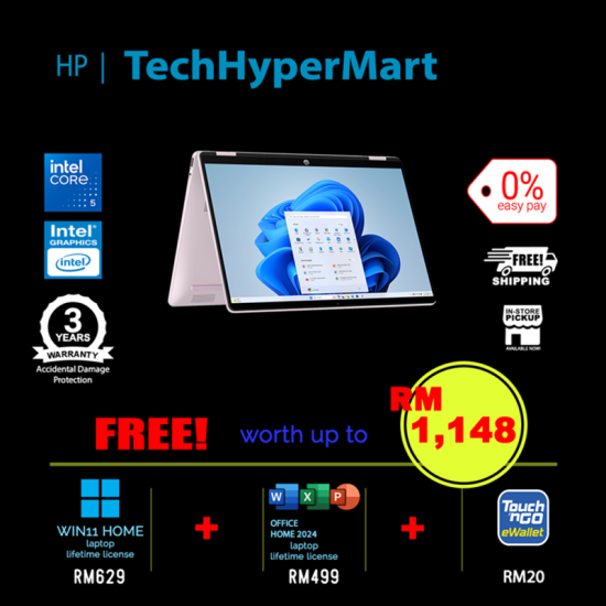 HP OmniBook 5 Flip 2-in-1 14-fp0149TU-1-W11P-EPP 14" Laptop/ Notebook (Core 5 120U, 16GB, 1TB, Intel, W11P, Off Home 2024 + Off 365 Basic, Touch)