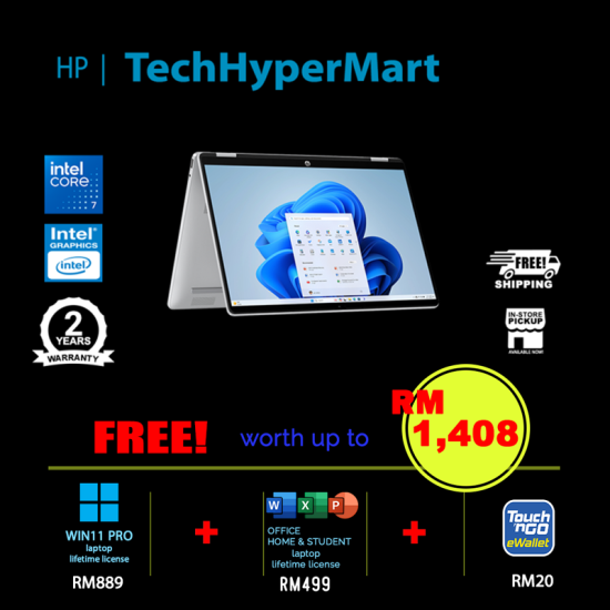HP OmniBook 5 Flip 2-in-1 14-fp0152TU-W11P 14" Laptop/ Notebook (Core 7 150U, 16GB, 512GB, Intel, W11P, Off Home 2024 + Off 365 Basic, Touch)