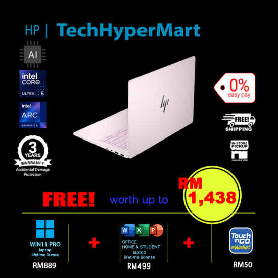 HP OmniBook 7 AI 14-fr0020TU-1-W11P-EPP 14" Laptop/ Notebook (Ultra 5 225H, 16GB, 1TB, Intel Arc, W11P, Off Home 2024 + Off 365 Basic, AI)