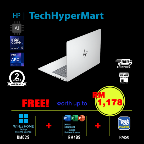 HP OmniBook 7 AI 14-fr0069TU 14" Laptop/ Notebook (Ultra 5 225H, 16GB, 512GB, Intel Arc, W11H, Off Home 2024 + Off 365 Basic, AI)