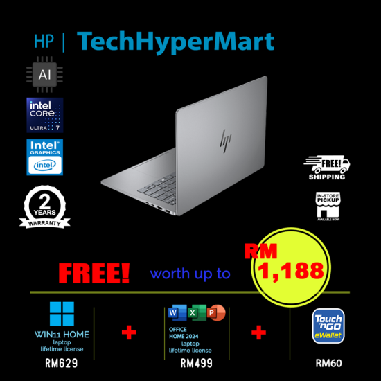 HP OmniBook 7 AI 14-fr0071TU 14" Laptop/ Notebook (Ultra 7 255U, 16GB, 512GB, Intel, W11H, Off Home 2024 + Off 365 Basic, AI)