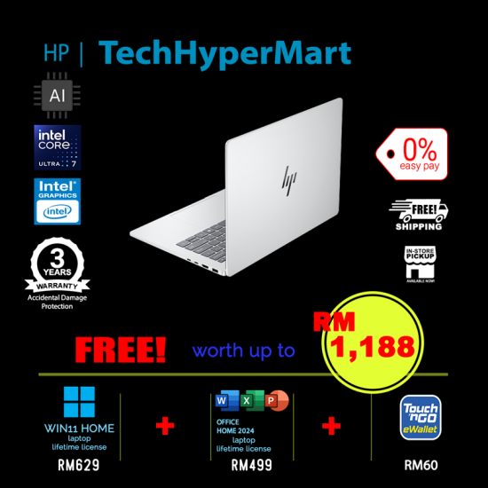 HP OmniBook 7 AI 14-fr0072TU-1-W11-EPP 14" Laptop/ Notebook (Ultra 7 255U, 16GB, 1TB, Intel, W11H, Off Home 2024 + Off 365 Basic, AI)