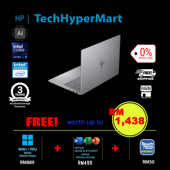 HP OmniBook 7 NGAI 14-hg0053TU-1-W11P-EPP 14" Laptop/ Notebook (Ultra 5 325, 16GB, 1TB, Intel, W11P, Off Home 2024 + Off 365 Basic, AI)