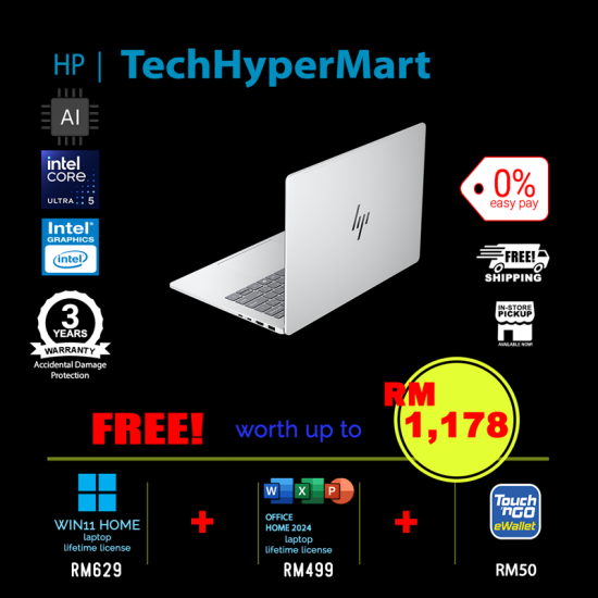 HP OmniBook 7 NGAI 14-hg0054TU-1-W11-EPP 14" Laptop/ Notebook (Ultra 5 325, 16GB, 1TB, Intel, W11H, Off Home 2024 + Off 365 Basic, AI)