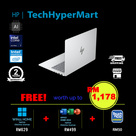 HP OmniBook 7 NGAI 14-hg0057TU 14" Laptop/ Notebook (Ultra 7 356H, 32GB, 1TB, Intel, W11H, Off Home 2024 + Off 365 Basic, AI)