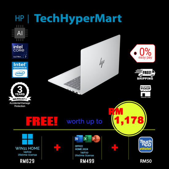HP OmniBook 7 NGAI 14-hg0057TU-2-W11-EPP 14" Laptop/ Notebook (Ultra 7 356H, 32GB, 2TB, Intel, W11H, Off Home 2024 + Off 365 Basic, AI)