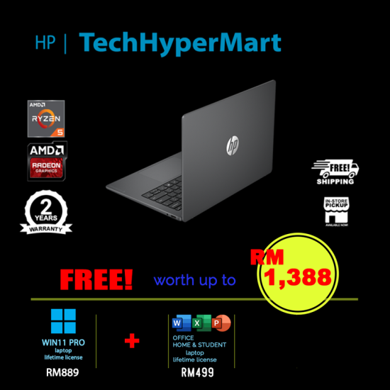 HP OmniBook 3 14-hy0059AU-W11P 14" Laptop/ Notebook (Ryzen 5 40, 8GB, 512GB, AMD Radeon, W11P, Off Home 2024 + Off 365 Basic)