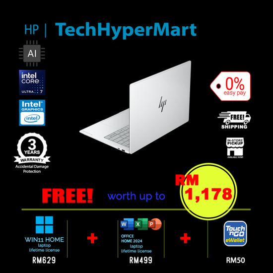 HP OmniBook X NGAI 14-ka0074TU-2-W11-EPP 14" Laptop/ Notebook (Ultra 7 355, 16GB, 2TB, Intel, W11H, Off Home 2024 + Off 365 Basic, Touch, AI)