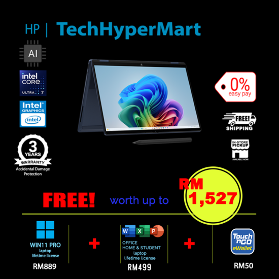 HP OmniBook X Flip 2-in-1 NGAI 14-kb0087TU-1-W11P-EPP 14" Laptop/ Notebook (Ultra 7 355, 16GB, 1TB, Intel, W11P, Off Home 2024 + Off 365 Basic, Touch, AI)