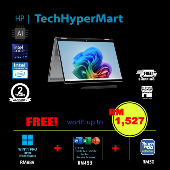 HP OmniBook X Flip 2-in-1 NGAI 14-kb0088TU-W11P 14" Laptop/ Notebook (Ultra 7 355, 16GB, 512GB, Intel, W11P, Off Home 2024 + Off 365 Basic, Touch, AI)