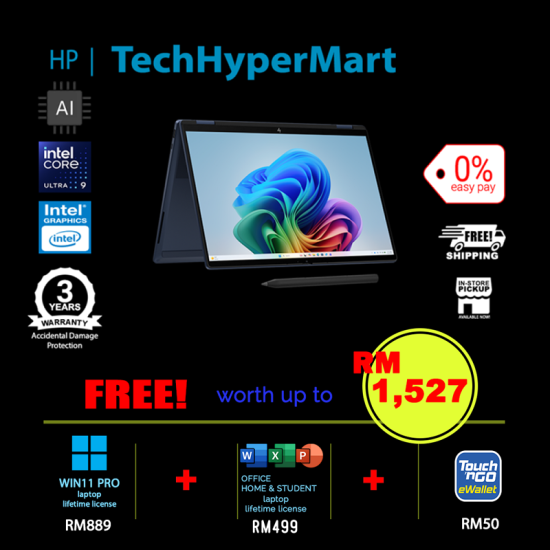 HP OmniBook X Flip 2-in-1 NGAI 14-kb0089TU-2-W11P-EPP 14" Laptop/ Notebook (Ultra 9 386H, 32GB, 2TB, Intel, W11P, Off Home 2024 + Off 365 Basic, Touch, AI)