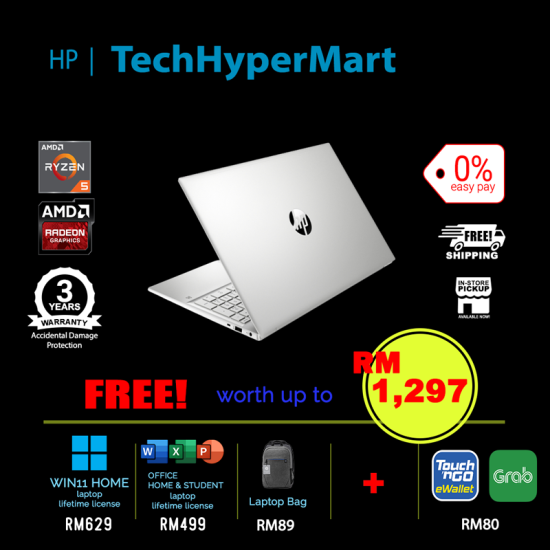 HP Pavilion 15-eh3021AU-32-1-W11-EPP 15.6" Laptop/ Notebook (Ryzen 5 7530U, 32GB, 1TB, AMD Radeon, W11H, Off H&S)