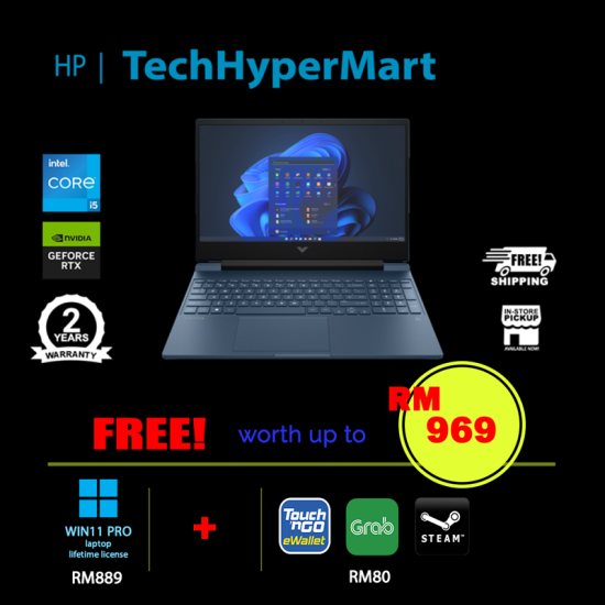 HP Victus 15-fa1231TX-W11P 15.6" Laptop/ Notebook (i5-12450H, 8GB, 512GB, NV RTX4050, W11P, 144Hz)