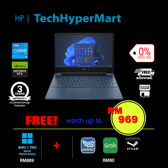 HP Victus 15-fa1231TX-16-1-W11P-EPP 15.6" Laptop/ Notebook (i5-12450H, 16GB, 1TB, NV RTX4050, W11P, 144Hz)