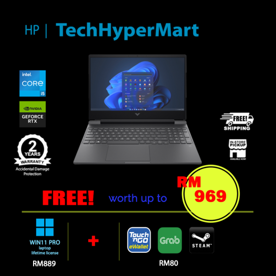 HP Victus 15-fa1232TX-16-W11P 15.6" Laptop/ Notebook (i5-12450H, 16GB, 512GB, NV RTX4050, W11P, 144Hz)