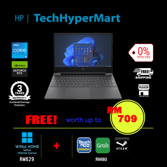 HP Victus 15-fa1232TX-1-W11-EPP 15.6" Laptop/ Notebook (i5-12450H, 8GB, 1TB, NV RTX4050, W11H, 144Hz)