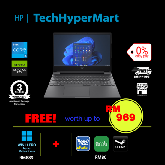 HP Victus 15-fa1232TX-1-W11P-EPP 15.6" Laptop/ Notebook (i5-12450H, 8GB, 1TB, NV RTX4050, W11P, 144Hz)