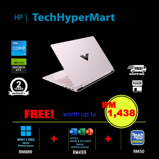 HP Victus 15-fa2607TX-24-W11P 15.6" Laptop/ Notebook (i5-13420H, 24GB, 512GB, NV RTX3050, W11P, Off Home 2024 + Off 365 Basic, 144Hz)