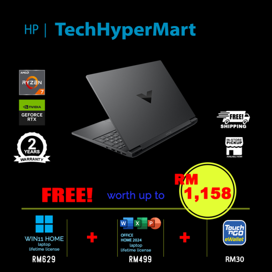 HP Victus 15-fb3256AX-32-W11 15.6" Laptop/ Notebook (Ryzen 7 7445HS, 32GB, 512GB, NV RTX4050, W11H, Off Home 2024 + Off 365 Basic, 144Hz)