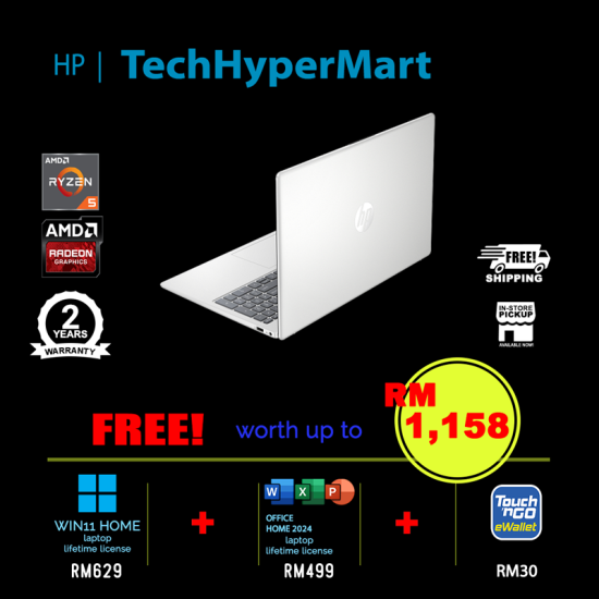 HP 15-fc0797AU-24-W11 15.6" Laptop/ Notebook (Ryzen 5 7530U, 24GB, 512GB, AMD Radeon, W11H, Off Home 2024 + Off 365 Basic)