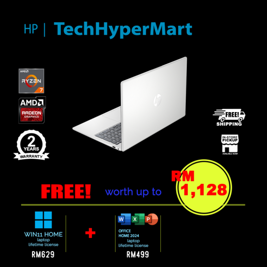 HP 15-fc0957AU-24-W11 15.6" Laptop/ Notebook (Ryzen 7 7730U, 24GB, 512GB, AMD Radeon, W11H, Off Home 2024 + Off 365 Basic)