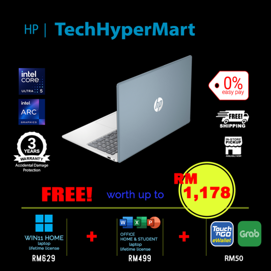 HP 15-fd1102TU-1-W11-EPP 15.6" Laptop/ Notebook (Ultra 5 125H, 16GB, 1TB, Intel Arc, W11H, Off H&S)