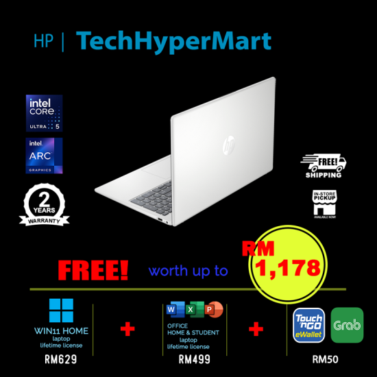 HP 15-fd1104TU 15.6" Laptop/ Notebook (Ultra 5 125H, 16GB, 512GB, Intel Arc, W11H, Off H&S)