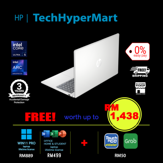 HP 15-fd1104TU-24-1-W11P-EPP 15.6" Laptop/ Notebook (Ultra 5 125H, 24GB, 1TB, Intel Arc, W11P, Off H&S)