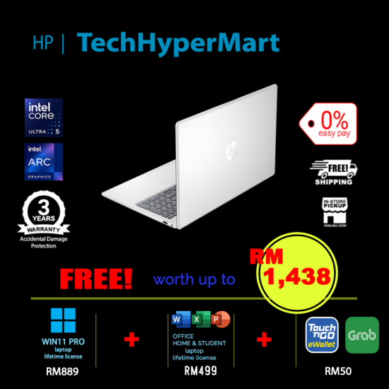HP 15-fd1233TU-1-W11P-EPP 15.6" Laptop/ Notebook (Ultra 5 125H, 16GB, 1TB, Intel Arc, W11P, Off Home 2024 + Off 365 Basic) HP 15-fd1233TU-1-W11P-EPP 15.6" Laptop/ Notebook (Ultra 5 125H, 16GB, 1TB, Intel Arc, W11P, Off Home 2024 + Off 365 Basic)