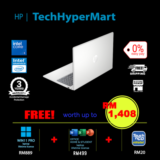 HP 15-fd1576TU-16-1-W11P-EPP 15.6" Laptop/ Notebook (Core 3 100U, 16GB, 1TB, Intel, W11P, Off Home 2024 + Off 365 Basic)