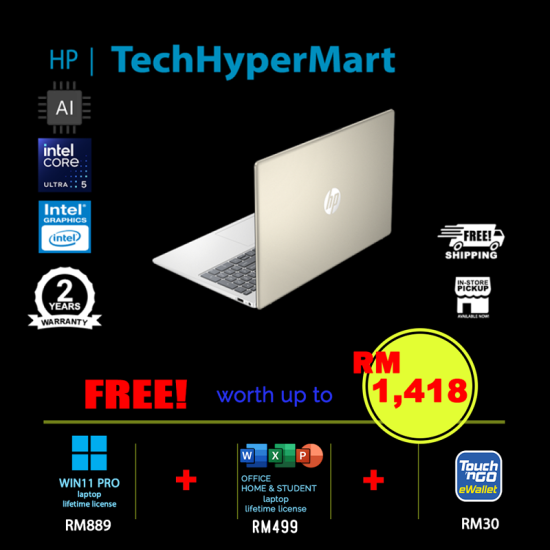 HP 15-fd2115TU-32-W11P 15.6" Laptop/ Notebook (Ultra 5 225U, 32GB, 512GB, Intel, W11P, Off Home 2024 + Off 365 Basic, AI)