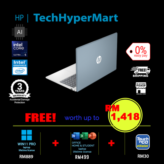 HP 15-fd2116TU-1-W11P-EPP 15.6" Laptop/ Notebook (Ultra 5 225U, 16GB, 1TB, Intel, W11P, Off Home 2024 + Off 365 Basic, AI)