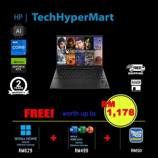 HP HyperX Omen 15-ga0066TX 15.3" Laptop/ Notebook (i7-14650HX, 16GB, 512GB, NV RTX5060, W11H, Off Home 2024 + Off 365 Basic, 180Hz, AI)