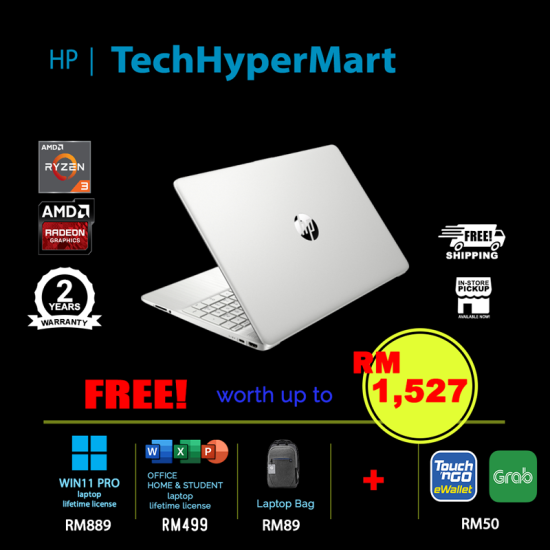 HP 15s-eq2197AU-24-W11P 15.6" Laptop/ Notebook (Ryzen 3 5300U, 24GB, 512GB, AMD Radeon, W11P, Off H&S)
