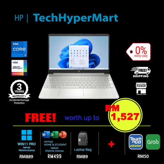 HP 15s-fq2538TU-20-1-W11P-EPP 15.6" Laptop/ Notebook (i7-1165G7, 20GB, 1TB, Intel, W11P, Off H&S)