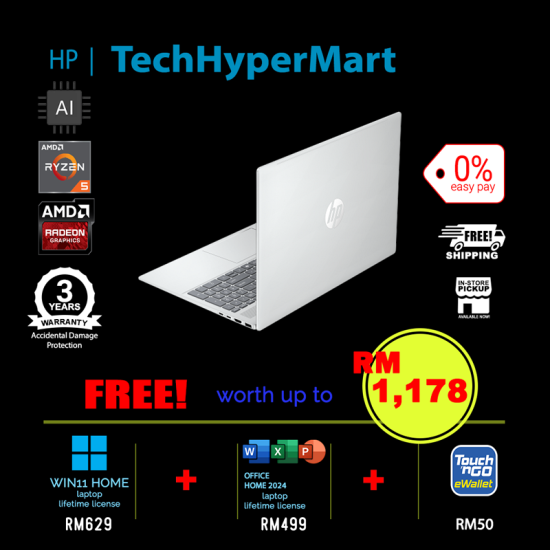 HP OmniBook 5 NGAI 16-ag1112AU-1-W11-EPP 16" Laptop/ Notebook (Ryzen AI 5 330, 16GB, 1TB, AMD Radeon, W11H, Off Home 2024 + Off 365 Basic, AI Chip)