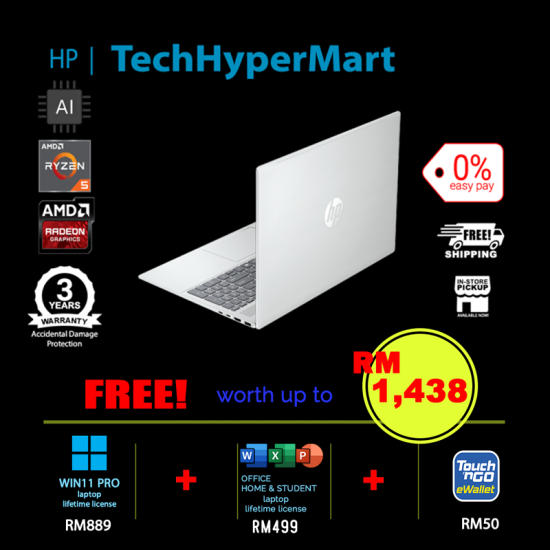 HP OmniBook 5 NGAI 16-ag1112AU-1-W11P-EPP 16" Laptop/ Notebook (Ryzen AI 5 330, 16GB, 1TB, AMD Radeon, W11P, Off Home 2024 + Off 365 Basic, AI Chip)