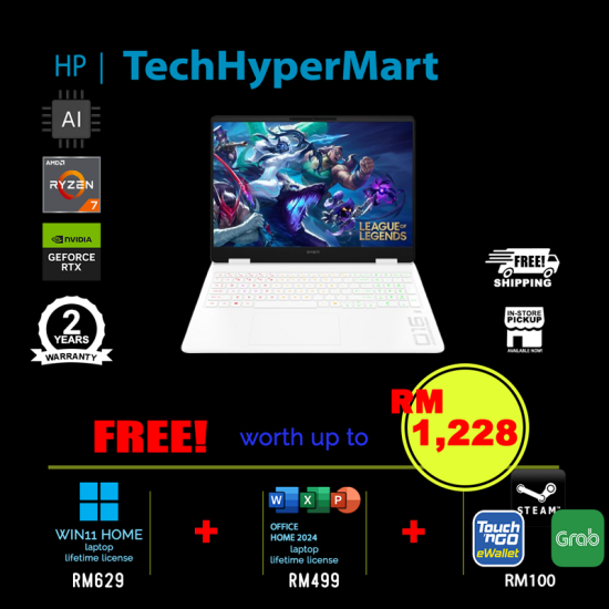 HP Omen 16-ap0057AX 16" Laptop/ Notebook (Ryzen AI 7 350, 16GB, 512GB, NV RTX5070, W11H, Off Home 2024 + Off 365 Basic, 144Hz, AI Chip)