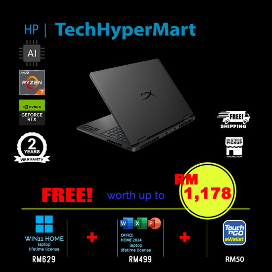 HP HyperX Omen 16-ap1002AX 16" Laptop/ Notebook (Ryzen 7 8745HX, 16GB, 512GB, NV RTX5060, W11H, Off Home 2024 + Off 365 Basic, 240Hz, AI)