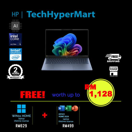 HP OmniBook 5 NGAI 16-bm0089TU 16" Laptop/ Notebook (Ultra 5 322, 16GB, 512GB, Intel, W11H, Off Home 2024 + Off 365 Basic, AI)
