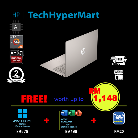 HP OmniBook 5 NGAI 16-bp0055AU 16" Laptop/ Notebook (Ryzen AI 5 330, 16GB, 512GB, AMD Radeon, W11H, Off Home 2024 + Off 365 Basic, AI)