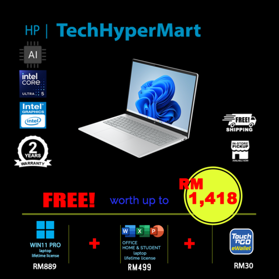 HP OmniBook 3 NGAI 16-bs0048TU-W11P 16" Laptop/ Notebook (Ultra 5 325, 16GB, 512GB, Intel, W11P, Off Home 2024 + Off 365 Basic, AI)