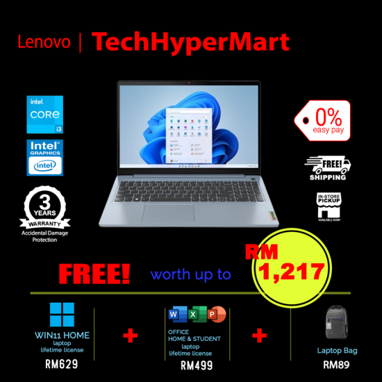 Lenovo IdeaPad 3 15IAU7 82RK00SSMJ-24-1-W11-EPP 15.6" Laptop/ Notebook (i3-1215U, 24GB, 1TB, Intel, W11H, Off H&S)