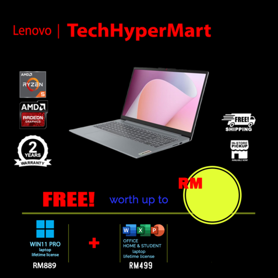 Lenovo IdeaPad Slim 3 15AMN8 82XQ01R3MJ-W11P 15.6" Laptop/ Notebook (Ryzen 5 40, 16GB, 512GB, AMD Radeon, W11P, Off Home 2024 + Off 365 Basic)