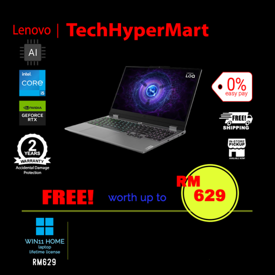 Lenovo LOQ 15IRX9 83DV01JTMJ-1-W11-EPP 15.6" Laptop/ Notebook (i5-13450HX, 16GB, 1TB, NV RTX3050, W11H, 144Hz, AI)